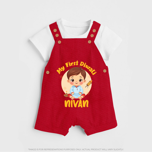 Baby's First Diwali Dungaree Set | Custom Dungaree Set for Little Devotees - RED - 0 - 5 Months Old (Chest 18")