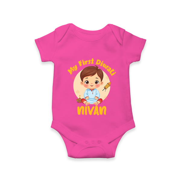 Baby's First Diwali Romper | Custom Romper for Little Devotees - HOT PINK - New Born (Chest 14")