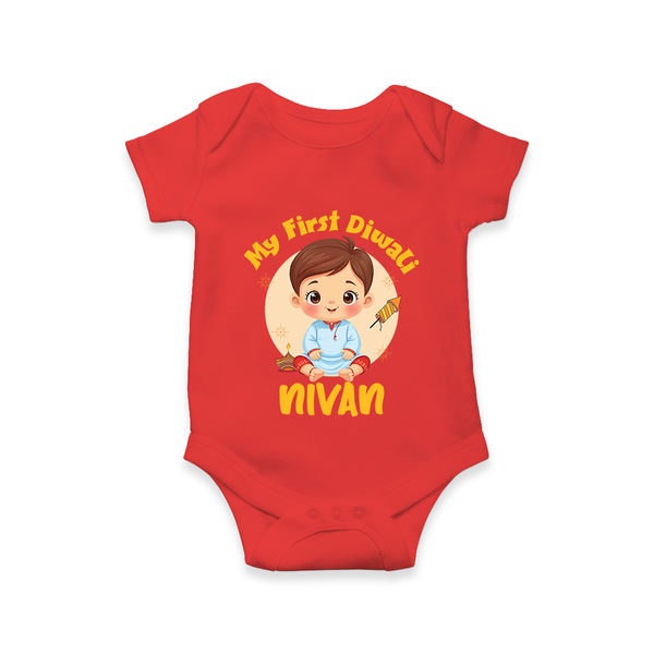 Baby's First Diwali Romper | Custom Romper for Little Devotees - RED - New Born (Chest 14")