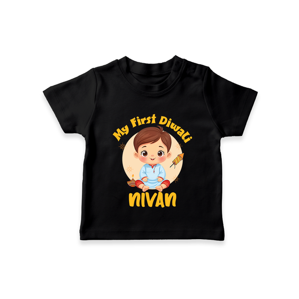 Baby's First Diwali Tshirt | Custom Tshirt for Little Devotees - BLACK - 0-5 Months Old (Chest 17")