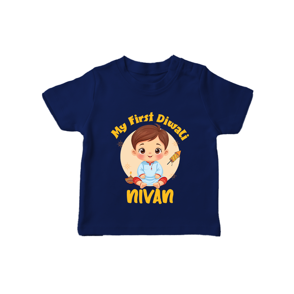 Baby's First Diwali Tshirt | Custom Tshirt for Little Devotees - NAVY BLUE - 0-5 Months Old (Chest 17")