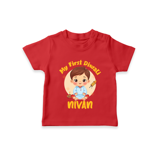 Baby's First Diwali Tshirt | Custom Tshirt for Little Devotees - RED - 0-5 Months Old (Chest 17")