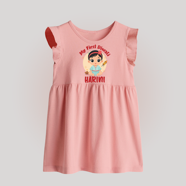 Sweet as Laddoo My First Diwali Baby Frock | Personalized Baby Baby Frock - BABY PINK - 0 - 3 Months Old (Chest 17")