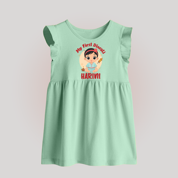 Sweet as Laddoo My First Diwali Baby Frock | Personalized Baby Baby Frock - MINT GREEN - 0 - 3 Months Old (Chest 17")