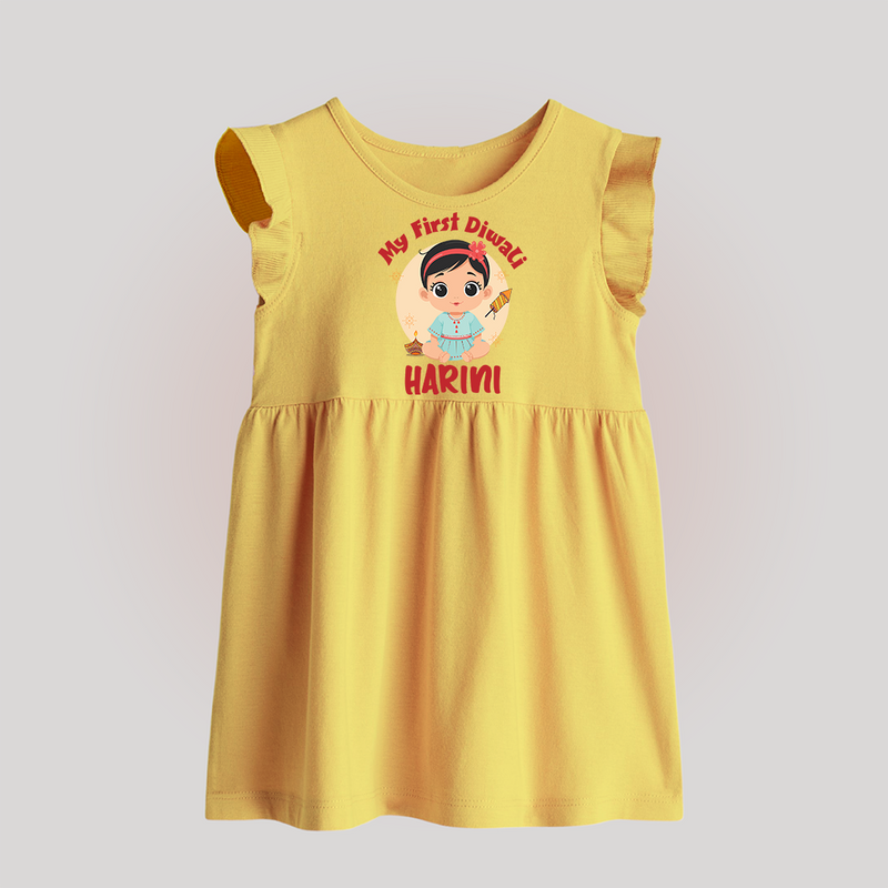 Sweet as Laddoo My First Diwali Baby Frock | Personalized Baby Baby Frock - PASTEL YELLOW - 0 - 3 Months Old (Chest 17")