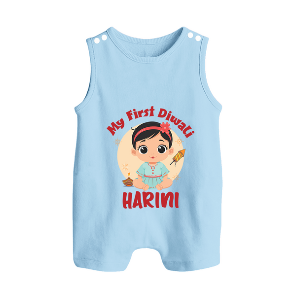 Sweet as Laddoo My First Diwali Romper Suit | Personalized Baby Romper Suit - BABY BLUE - 0 - 5 Months Old (Chest 18")