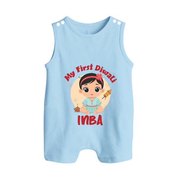 My First Diwali Star Button Romper - BABY BLUE - New Born (Chest 18")