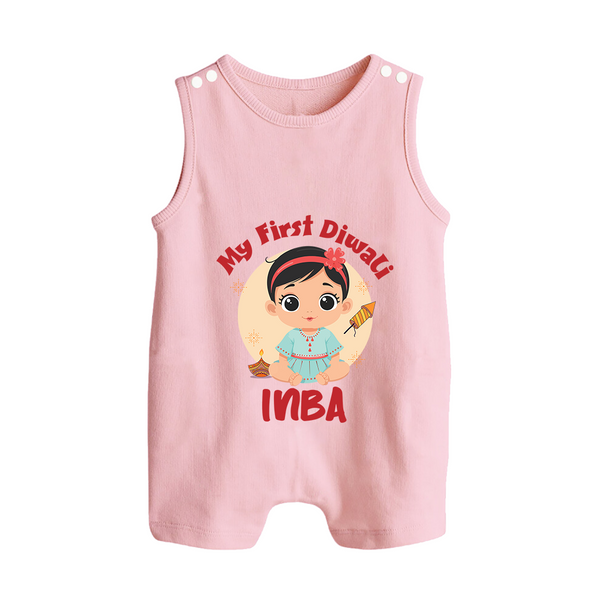 My First Diwali Star Button Romper - BABY PINK - New Born (Chest 18")