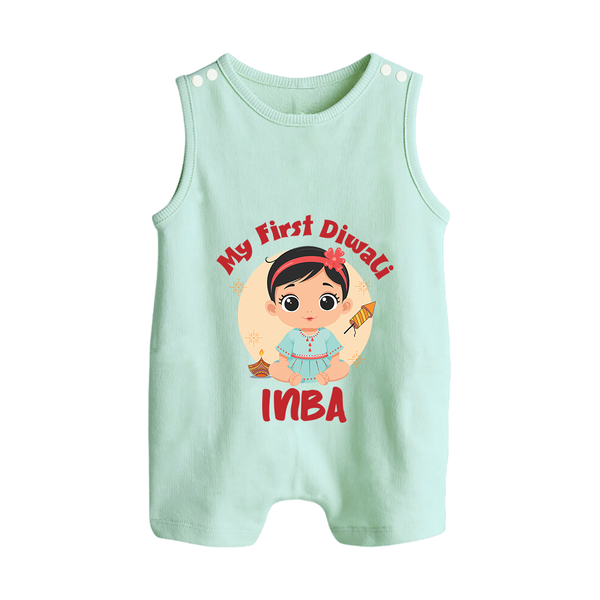My First Diwali Star Button Romper - MINT GREEN - New Born (Chest 18")
