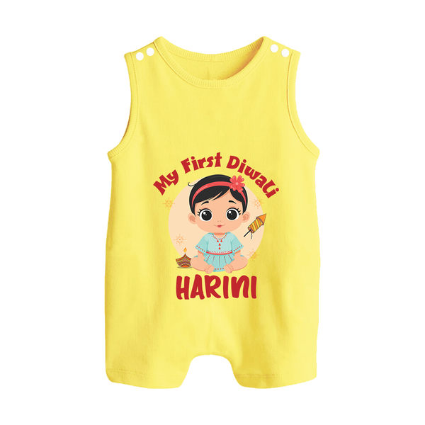 Sweet as Laddoo My First Diwali Romper Suit | Personalized Baby Romper Suit - PASTEL YELLOW - 0 - 5 Months Old (Chest 18")
