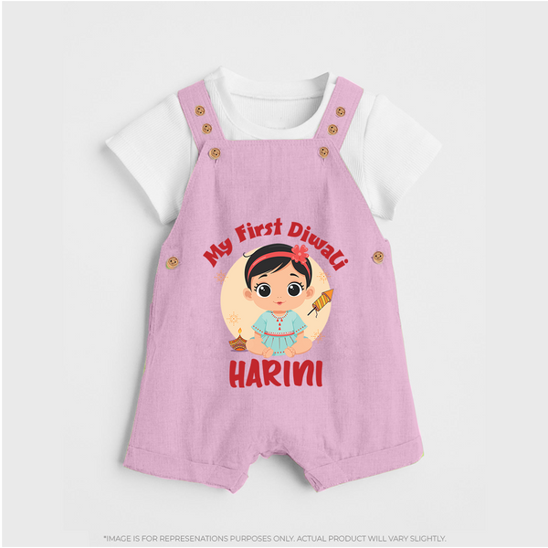 Sweet as Laddoo My First Diwali Dungaree Set | Personalized Baby Dungaree Set - BABY PINK - 0 - 5 Months Old (Chest 18")