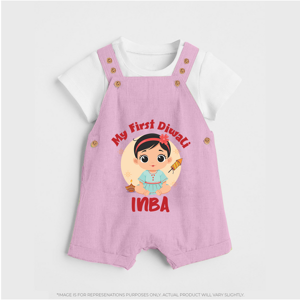 My First Diwali Star Dungaree - BABY PINK - 0 - 5 Months Old (Chest 18")