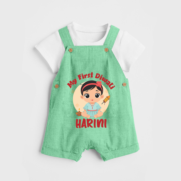 Sweet as Laddoo My First Diwali Dungaree Set | Personalized Baby Dungaree Set - GREEN - 0 - 5 Months Old (Chest 18")