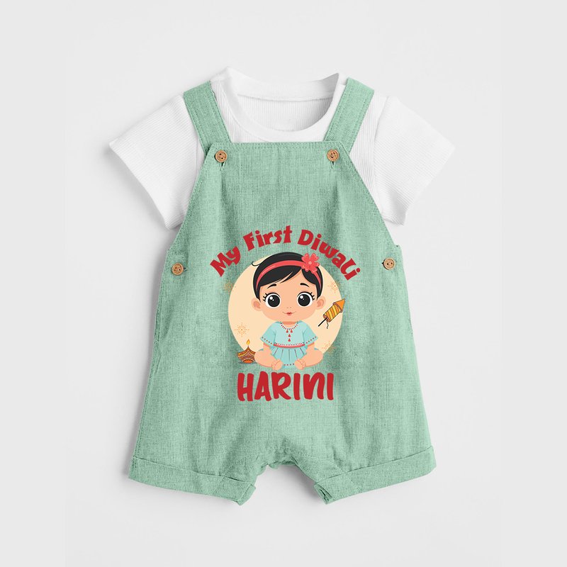 Sweet as Laddoo My First Diwali Dungaree Set | Personalized Baby Dungaree Set - MINT GREEN - 0 - 5 Months Old (Chest 18")