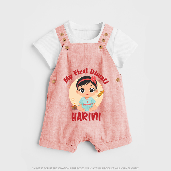 Sweet as Laddoo My First Diwali Dungaree Set | Personalized Baby Dungaree Set - PEACH - 0 - 5 Months Old (Chest 18")