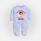 Sweet as Laddoo My First Diwali Sleep Suit | Personalized Baby Sleep Suit - BABY BLUE - New Born (Chest 7.5")