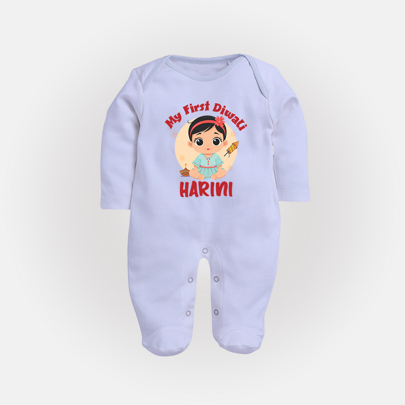 Sweet as Laddoo My First Diwali Sleep Suit | Personalized Baby Sleep Suit - BABY BLUE - New Born (Chest 7.5")