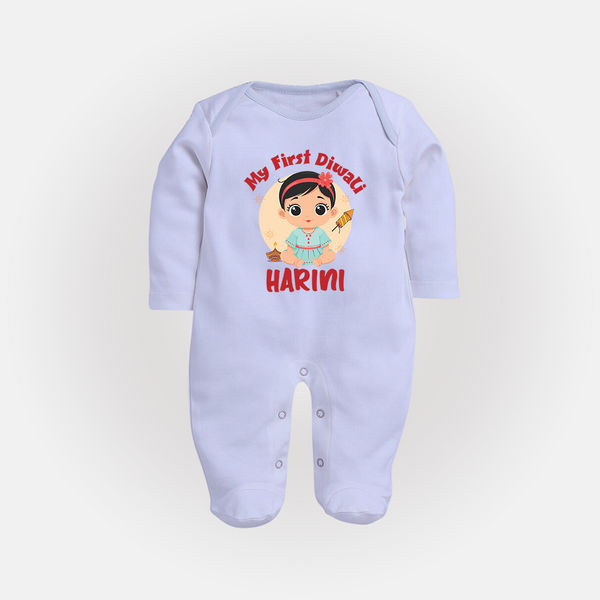 Sweet as Laddoo My First Diwali Sleep Suit | Personalized Baby Sleep Suit - BABY BLUE - New Born (Chest 7.5")