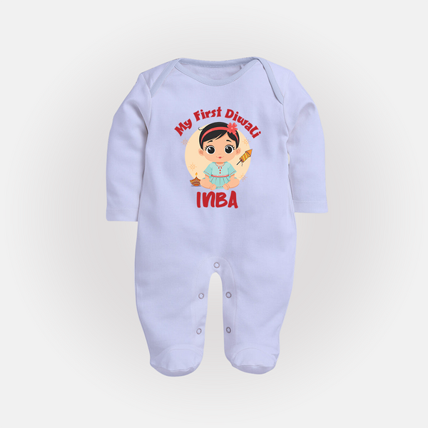 My First Diwali Star Full Body Suit - BABY BLUE - New Born (Chest 7.5")