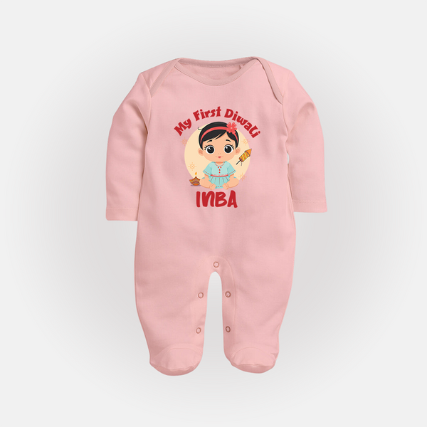 My First Diwali Star Full Body Suit - BABY PINK - New Born (Chest 7.5")