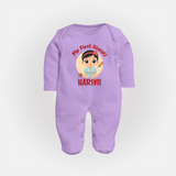 Sweet as Laddoo My First Diwali Sleep Suit | Personalized Baby Sleep Suit - LILAC - New Born (Chest 7.5")