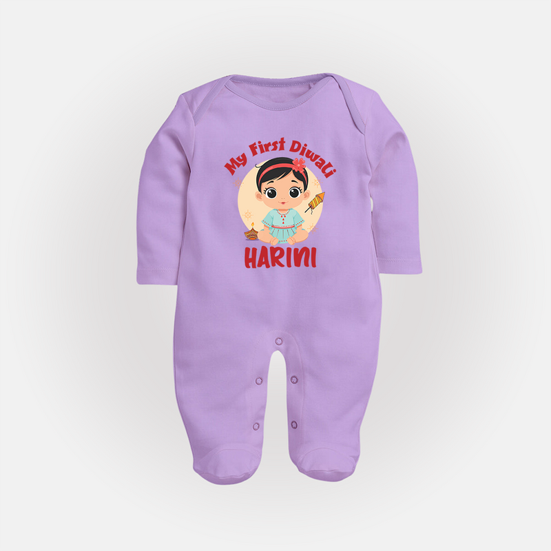 Sweet as Laddoo My First Diwali Sleep Suit | Personalized Baby Sleep Suit - LILAC - New Born (Chest 7.5")