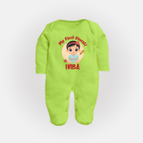 My First Diwali Star Full Body Suit - LIME GREEN - New Born (Chest 7.5")