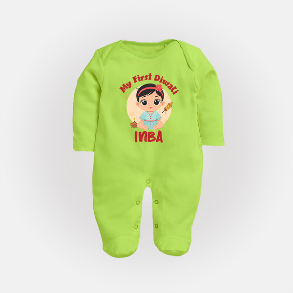 My First Diwali Star Full Body Suit - LIME GREEN - New Born (Chest 7.5")