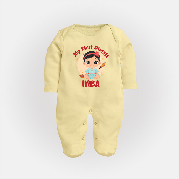 My First Diwali Star Full Body Suit - PASTEL YELLOW - New Born (Chest 7.5")