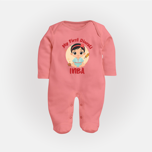 My First Diwali Star Full Body Suit - PEACH - New Born (Chest 7.5")