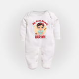 Sweet as Laddoo My First Diwali Sleep Suit | Personalized Baby Sleep Suit - WHITE - New Born (Chest 7.5")