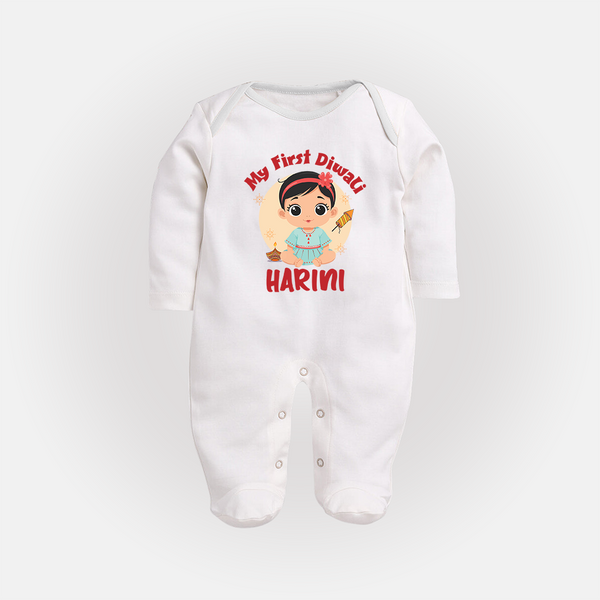 Sweet as Laddoo My First Diwali Sleep Suit | Personalized Baby Sleep Suit - WHITE - New Born (Chest 7.5")
