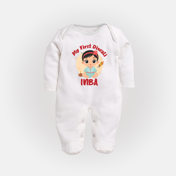 My First Diwali Star Full Body Suit - WHITE - New Born (Chest 7.5")