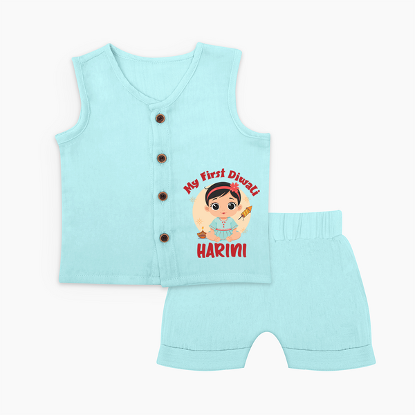 Sweet as Laddoo My First Diwali Jabla Set | Personalized Baby Jabla Set - BABY BLUE - 0 - 3 Months Old (Chest 9.8")