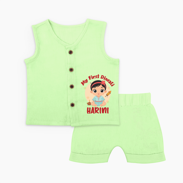 Sweet as Laddoo My First Diwali Jabla Set | Personalized Baby Jabla Set - PASTEL GREEN - 0 - 3 Months Old (Chest 9.8")