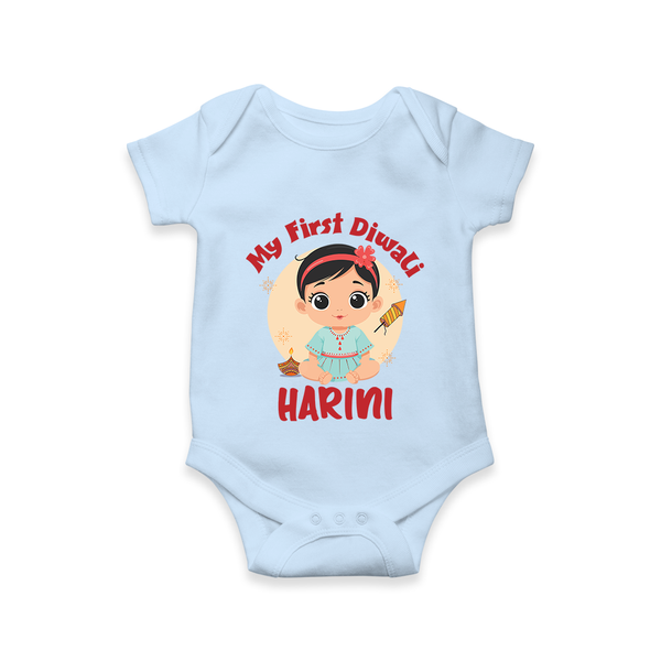 Sweet as Laddoo My First Diwali Romper | Personalized Baby Romper - BABY BLUE - New Born (Chest 14")