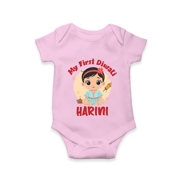 Sweet as Laddoo My First Diwali Romper | Personalized Baby Romper - BABY PINK - New Born (Chest 14")