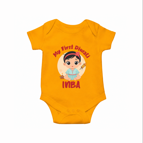 My First Diwali Star Romper - CHROME YELLOW - New Born (Chest 14")
