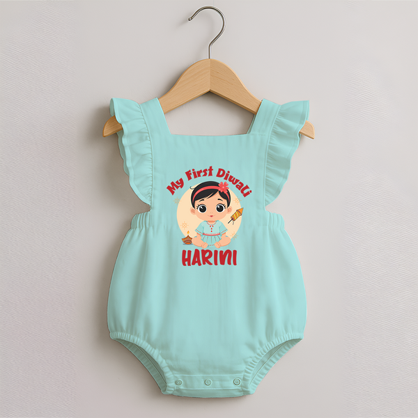 Sweet as Laddoo My First Diwali Romper Frock | Personalized Baby Romper Frock - MINT GREEN - 0 - 3 Months Old (Chest 19")