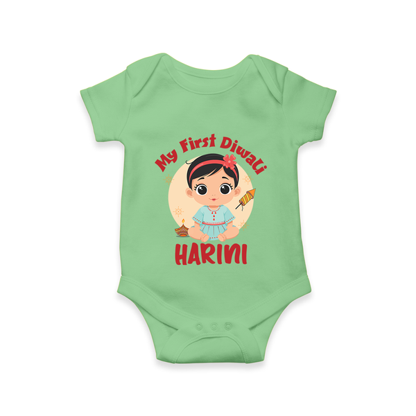 Sweet as Laddoo My First Diwali Romper | Personalized Baby Romper - GREEN - New Born (Chest 14")