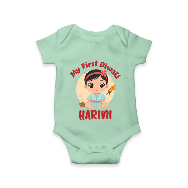 Sweet as Laddoo My First Diwali Romper | Personalized Baby Romper - MINT GREEN - New Born (Chest 14")