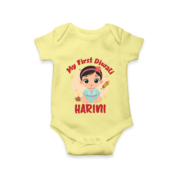 Sweet as Laddoo My First Diwali Romper | Personalized Baby Romper - PASTEL YELLOW - New Born (Chest 14")