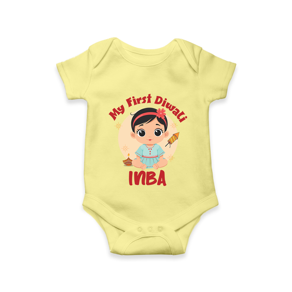 My First Diwali Star Romper - PASTEL YELLOW - New Born (Chest 14")