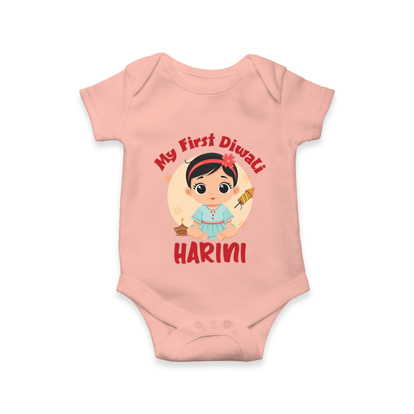 Sweet as Laddoo My First Diwali Romper | Personalized Baby Romper - PEACH - New Born (Chest 14")