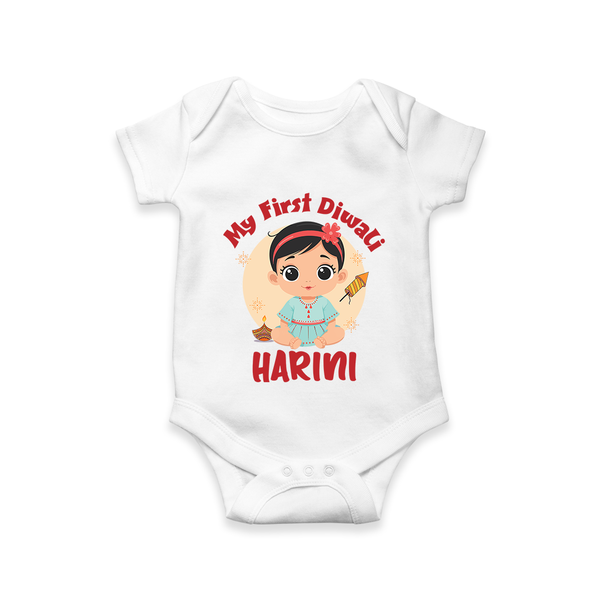 Sweet as Laddoo My First Diwali Romper | Personalized Baby Romper - WHITE - New Born (Chest 14")