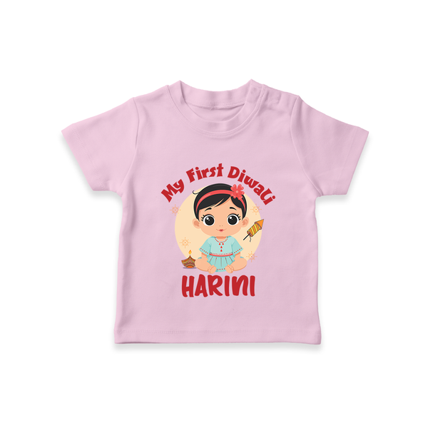 Sweet as Laddoo My First Diwali Tshirt | Personalized Baby Tshirt - BABY PINK - 0-5 Months Old (Chest 17")