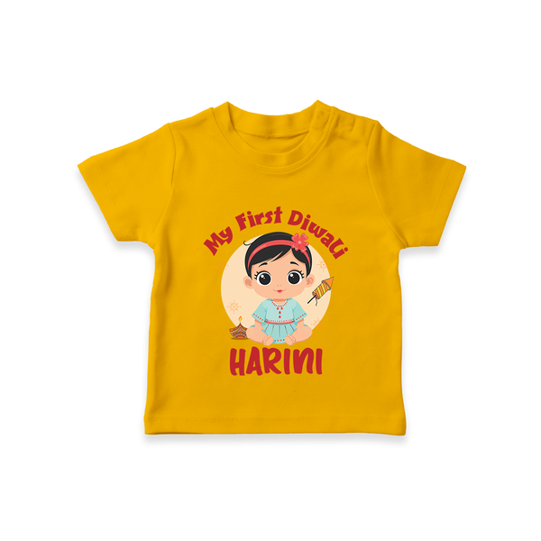 Sweet as Laddoo My First Diwali Tshirt | Personalized Baby Tshirt - CHROME YELLOW - 0-5 Months Old (Chest 17")