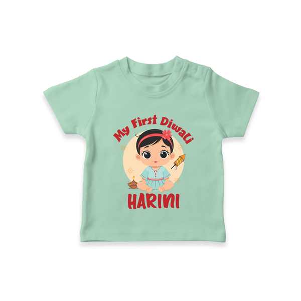 Sweet as Laddoo My First Diwali Tshirt | Personalized Baby Tshirt - MINT GREEN - 0-5 Months Old (Chest 17")
