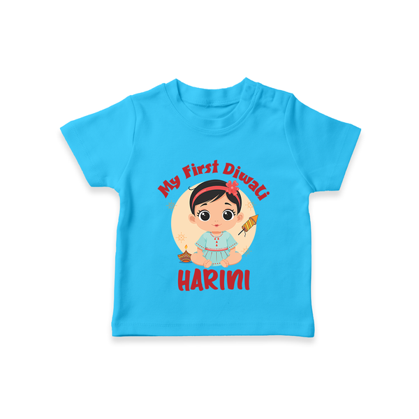 Sweet as Laddoo My First Diwali Tshirt | Personalized Baby Tshirt - SKY BLUE - 0-5 Months Old (Chest 17")