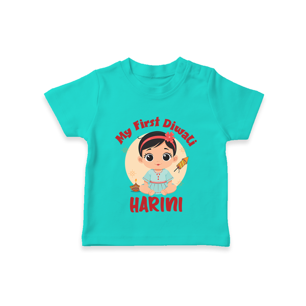 Sweet as Laddoo My First Diwali Tshirt | Personalized Baby Tshirt - TEAL - 0-5 Months Old (Chest 17")